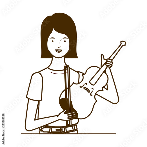 silhouette of woman with fiddle on white background