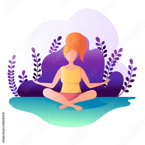 The girl is sitting in the lotus position. Vector illustration