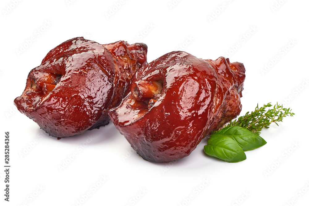 Roasted pork knuckle, glazed hock, oktoberfest dishes, isolated on white background Roasted pork knuckle, glazed hock, oktoberfest dishes, isolated on white background