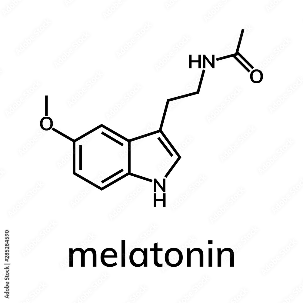 Melatonin chemical formula on white background Melatonin chemical formula on white background
