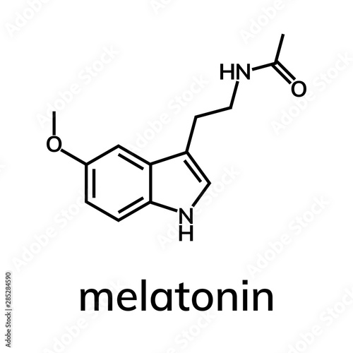 Melatonin chemical formula on white background