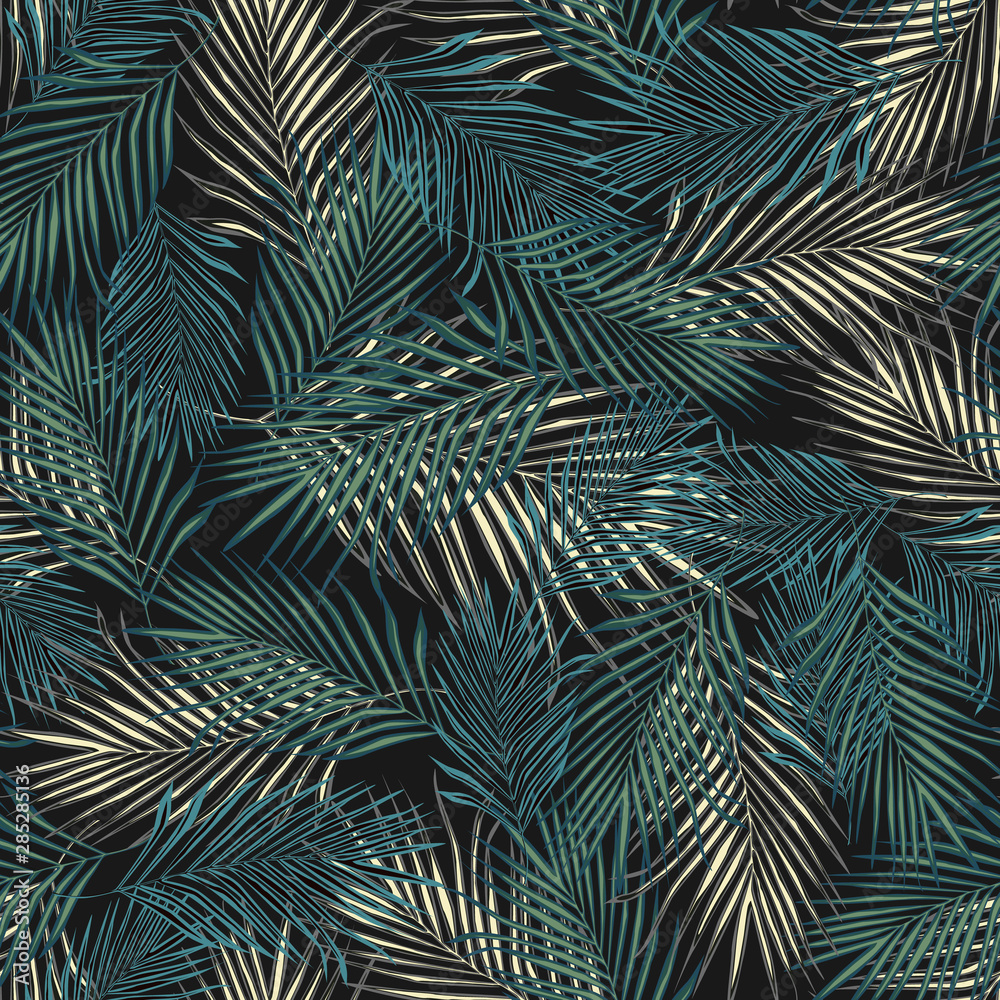 Fototapeta Streszczenie egzotycznych roślin wzór. Tropikalny liść palmowy wzór, wektorowy botaniczny tło.
