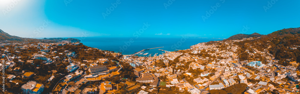 giant panorama in warm colors of village with harborgiant panorama in warm colors of village with harbor