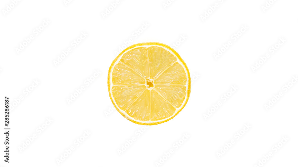 Inner half of sliced fresh lemon. Lemon on white background. Inner half of sliced fresh lemon. Lemon on white background.