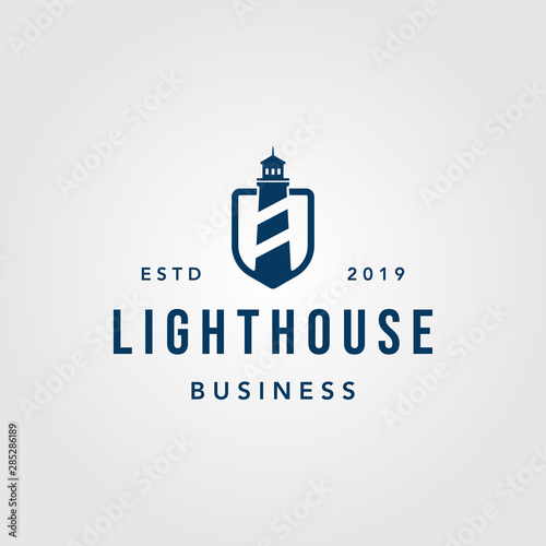 vintage lighthouse shield logo design illustration