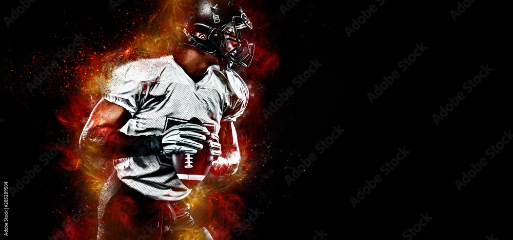 American Football Player Sportsman With Ball In Helmet On Stadium In Action  Sport Wallpaper Closeup Portrait Stock Photo - Download Image Now - iStock