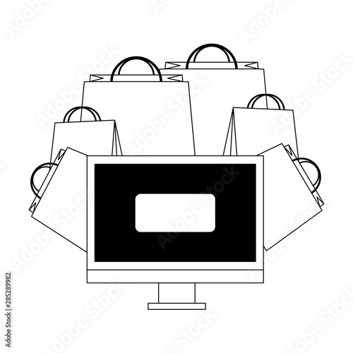 online shopping ecommerce sale cartoon in black and white