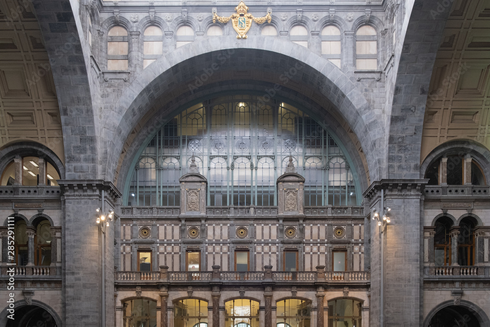 round arches in old station building Antwerp