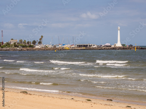 Beautiful sandy beach and bay at St Kilda, Melbourne, South Australia