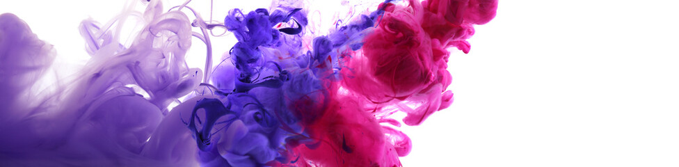 Acrylic colors in water. Ink blot.  Abstract white background.