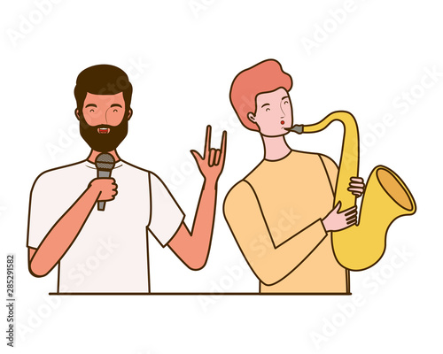 men with musicals instruments on white background photo