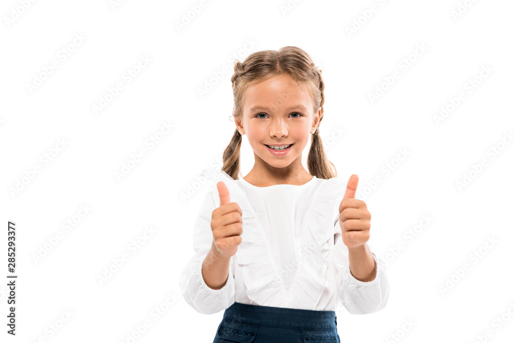 cheerful kid showing thumbs up isolated on white cheerful kid showing thumbs up isolated on white