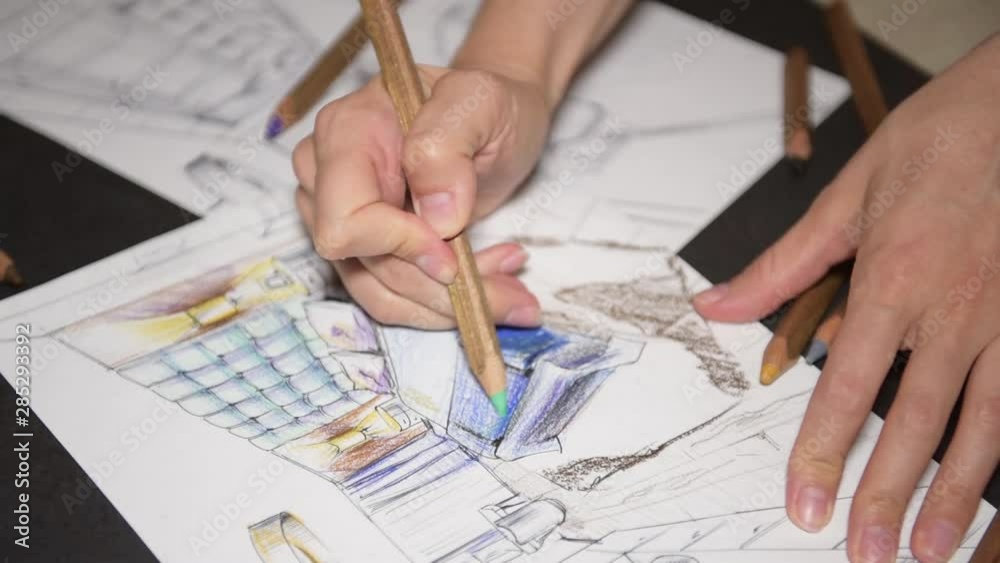 Outline drawings for the design of the kitchen design, everything is drawn in pencil. Beautiful, brick walls. Outline drawings for the design of the kitchen design, everything is drawn in pencil. Beautiful, brick walls.