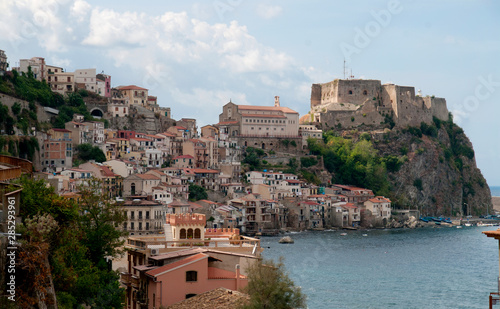 Detail view of Chianalea village and castle, Italy photo