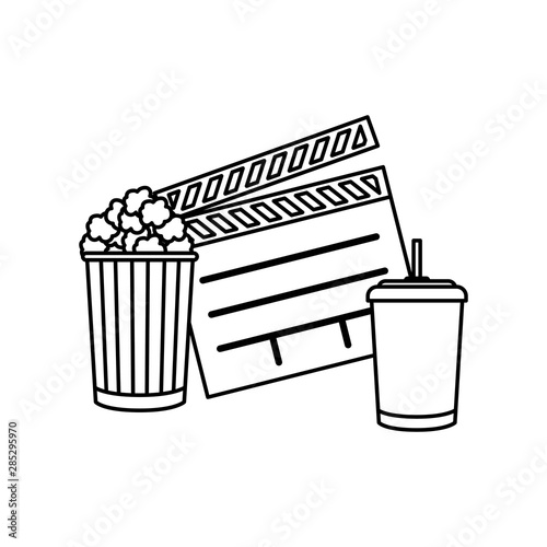 clapboard cinema with popcorn and drink