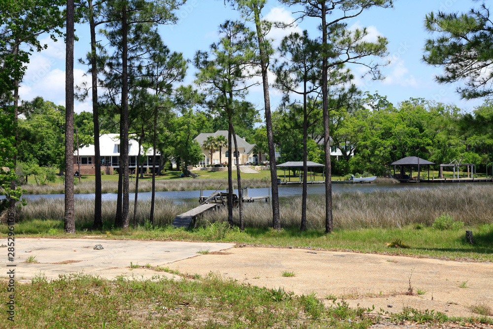 Apartment houses at a canal in Pass Christian, Mississippi, USA