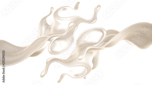 Splash of thick white liquid, milk. 3d illustration, 3d rendering.