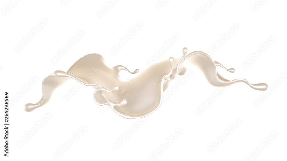 Splash of thick white liquid, milk. 3d illustration, 3d rendering.