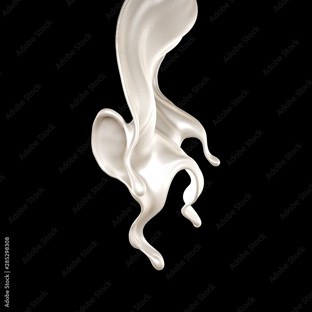 Splash of thick white liquid, milk. 3d illustration, 3d rendering.