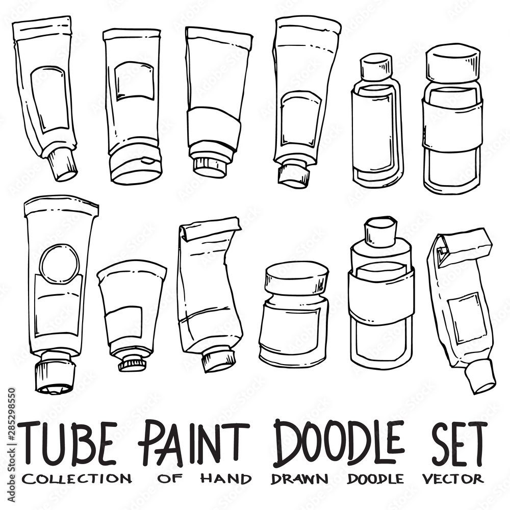 Set of Tube Paint Drawing illustration Hand drawn doodle Sketch line vector eps10 Set of Tube Paint Drawing illustration Hand drawn doodle Sketch line vector eps10