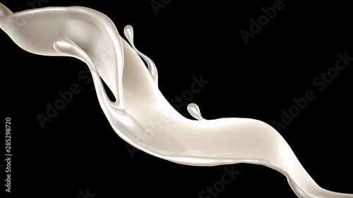 Splash of thick white liquid, milk. 3d illustration, 3d rendering.