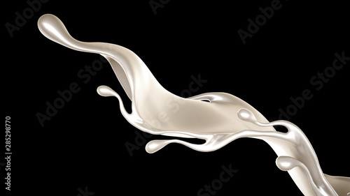 Splash of thick white liquid, milk. 3d illustration, 3d rendering.