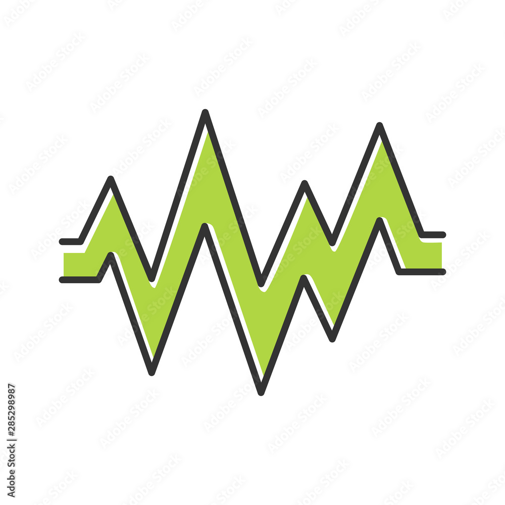 Heart beat color icon. Sound and audio green wave. Heart rhythm, pulse. Music frequency, digital soundwave. Soundtrack playing amplitude. Vibration, noise level. Isolated vector illustration