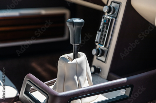 Vintage old car interior detail - shift