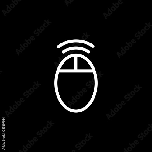 Wifi Mouse Line Icon On Black Background. Black Flat Style Vector Illustration