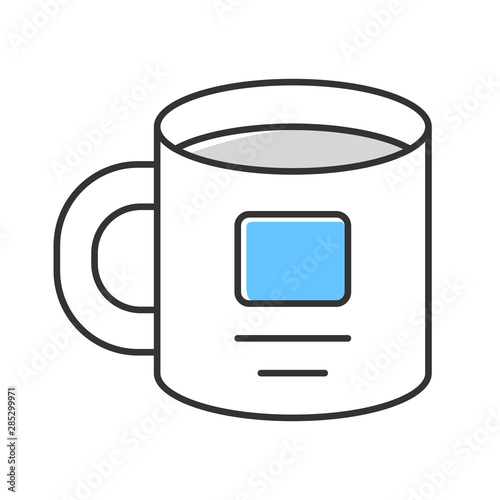 Personal cup, ceramic utensil color icon. Crockery, kitchen set item isolated vector illustration. Office worker, signed mug with drink, tableware accessory. Corporate identity, merchandise