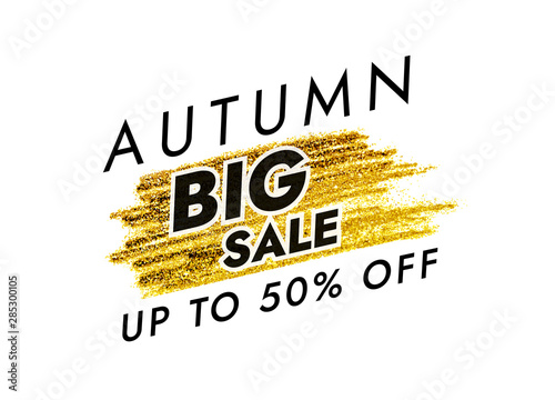 Autumn Big Sale Banner Template with Golden Brush Stroke
