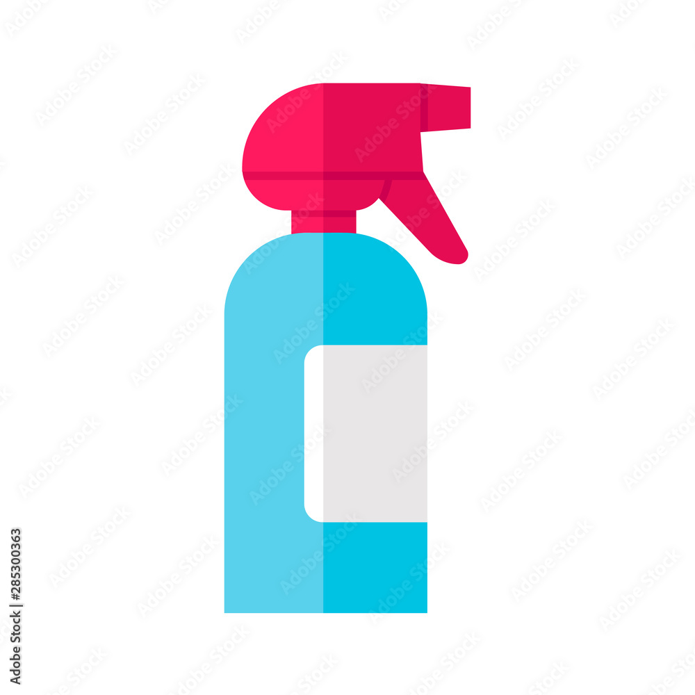 Spray bottle flat design long shadow color icon. Dump sprayer for hair. Hairdressing instrument. Professional hairstyling. Hair moisturizing during haircut. Vector silhouette illustration Spray bottle flat design long shadow color icon. Dump sprayer for hair. Hairdressing instrument. Professional hairstyling. Hair moisturizing during haircut. Vector silhouette illustration