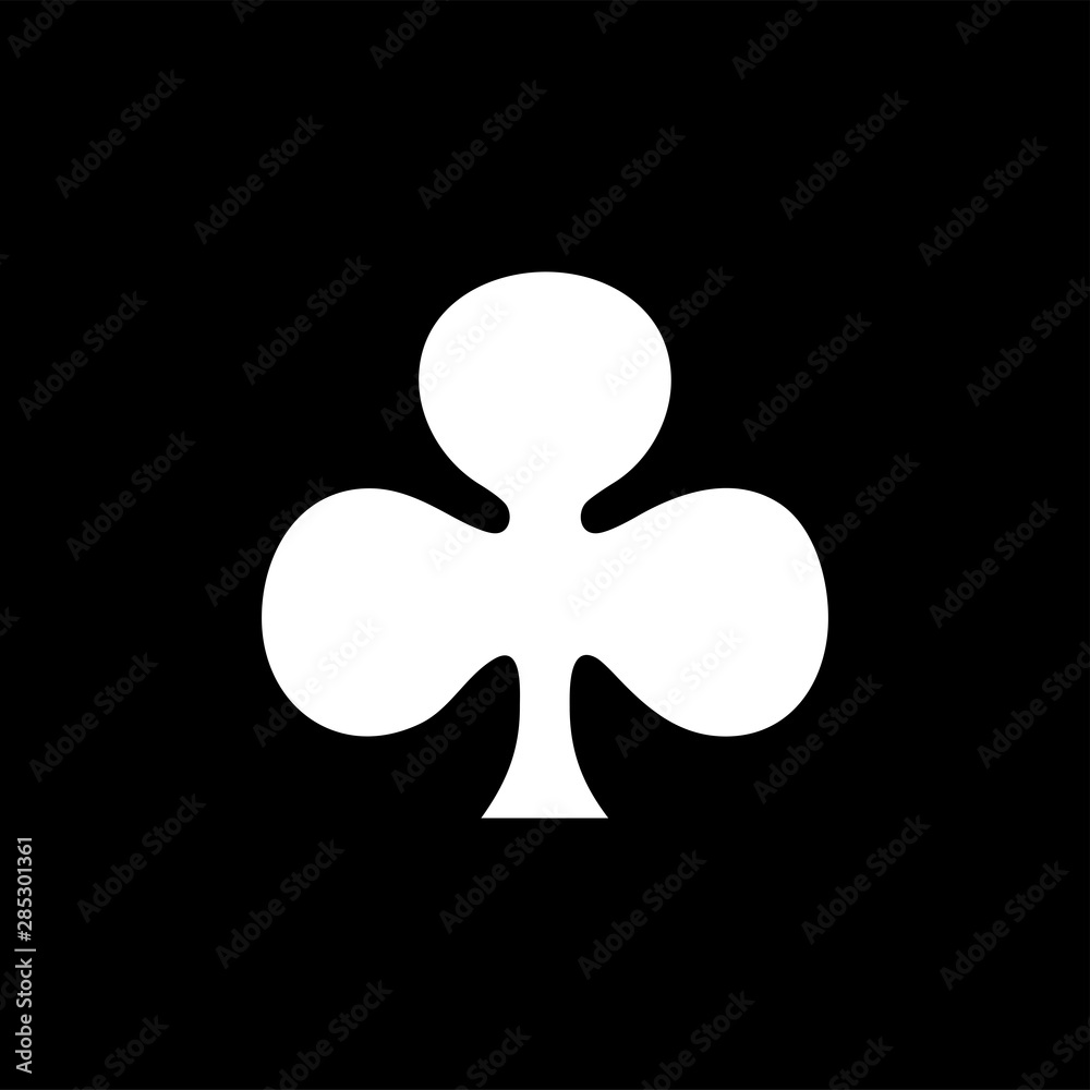 Playing Card Club Icon On Black Background. Black Flat Style Vector Illustration Playing Card Club Icon On Black Background. Black Flat Style Vector Illustration