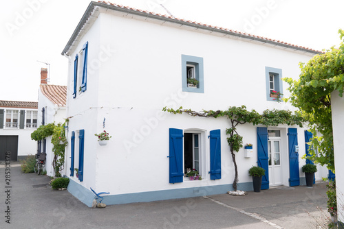 Fototapeta Naklejka Na Ścianę i Meble -  street white houses in the center of Noirmoutier Vendée France