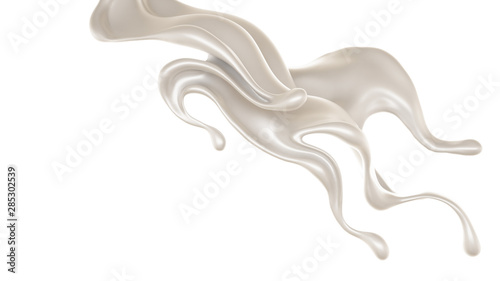 Splash of thick white liquid, milk. 3d illustration, 3d rendering.