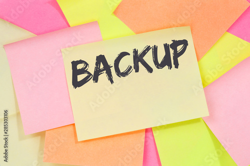 Backup save data on computer technology note paper