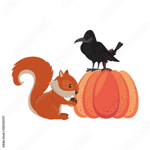 Canvas Print Wild animals and elements thanksgiving day and autumn season