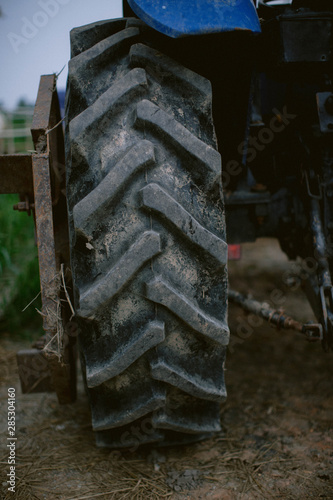 Close up of tractor tire tread, tyre tread, tire texture..