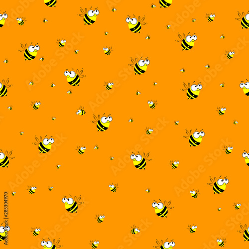 bees on orange seamless pattern
