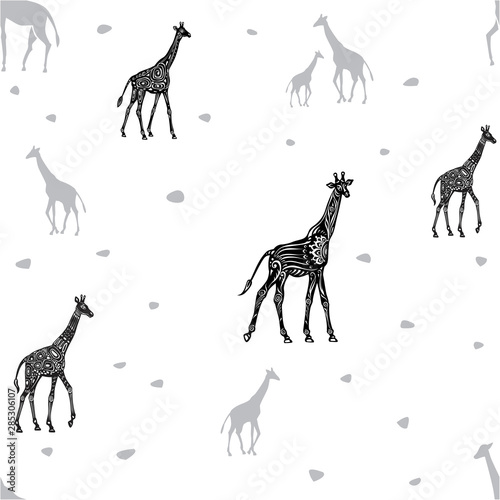 Seamless pattern with Giraffes and ethnic motifs