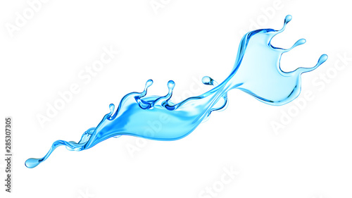 Splash of clear blue liquid, water. 3d illustration, 3d rendering.