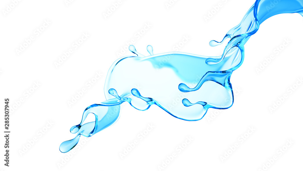 Splash of clear blue liquid, water. 3d illustration, 3d rendering. Splash of clear blue liquid, water. 3d illustration, 3d rendering.