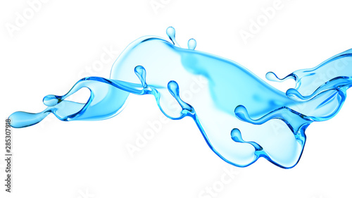 Splash of clear blue liquid, water. 3d illustration, 3d rendering.