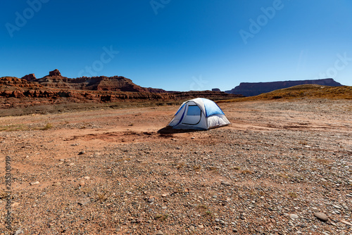 Lonely tent in canyon in Utah