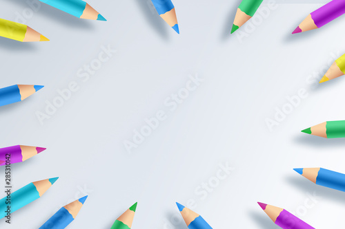 Obraz na płótnie Back to school. Background made of colored pencils. View from above w salonie