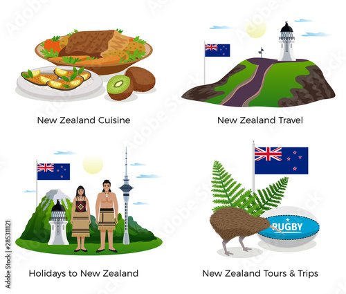 New Zealand Tourism Concept Icons Set