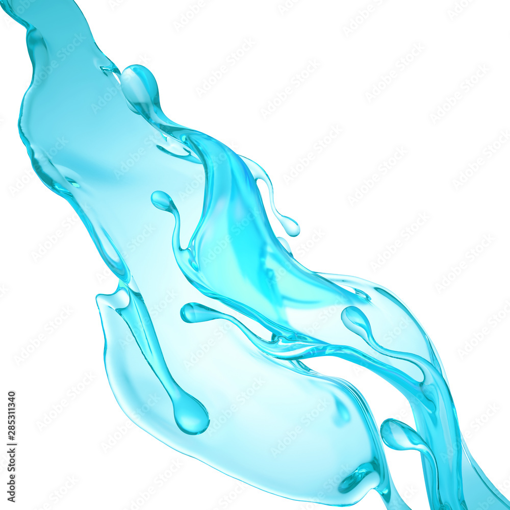 Obraz premium Splash of clear blue liquid, water. 3d illustration, 3d rendering.