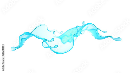 Splash of clear blue liquid, water. 3d illustration, 3d rendering.