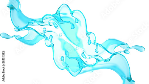 Splash of clear blue liquid  water. 3d illustration  3d rendering.