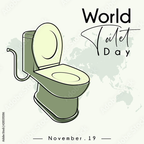 World Toilet Day on November 19, Open Toilet Bowl cartoon vector with world map
